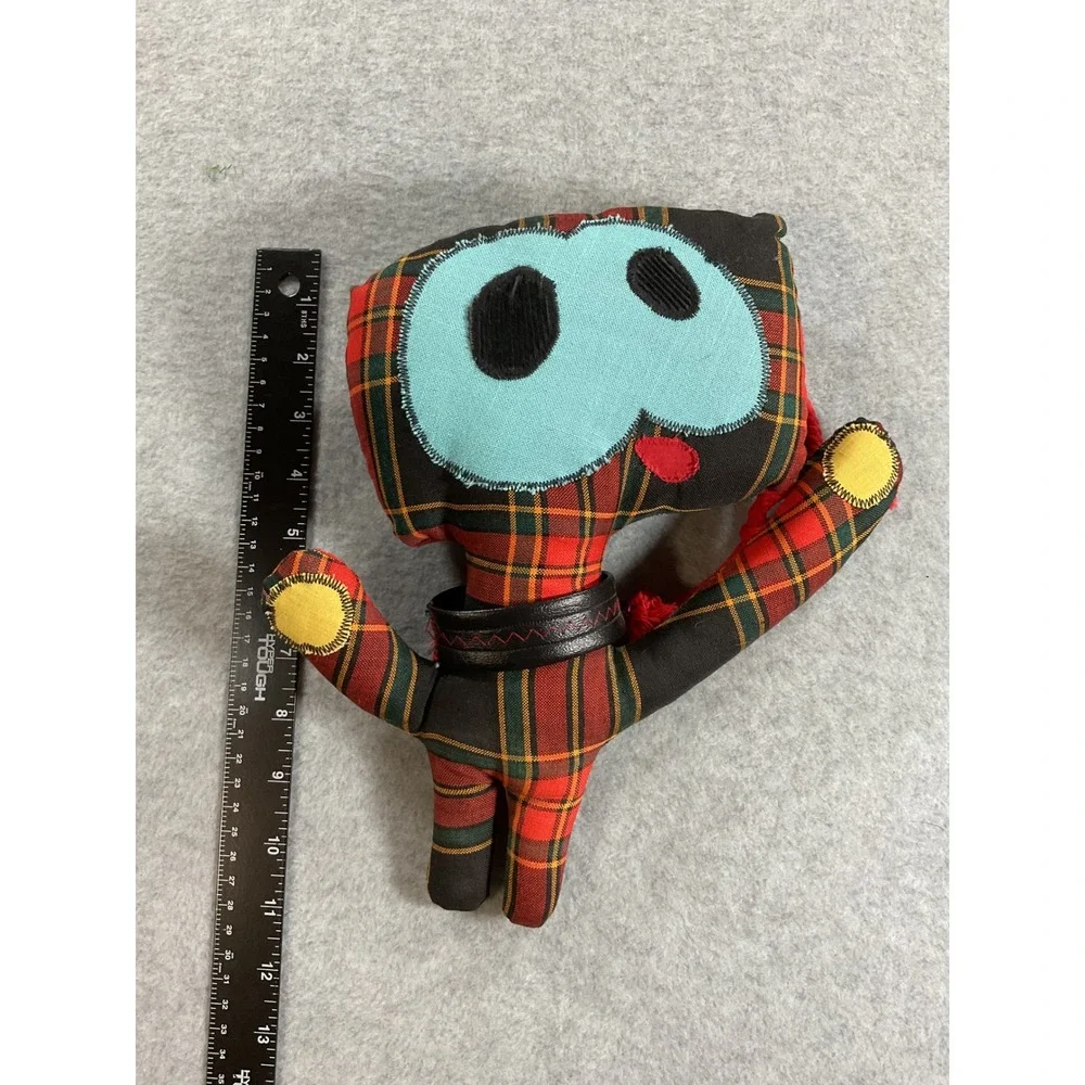 Handmade Plaid Tartan Plush Art Toy Punk Monster Red Green 9 Inch